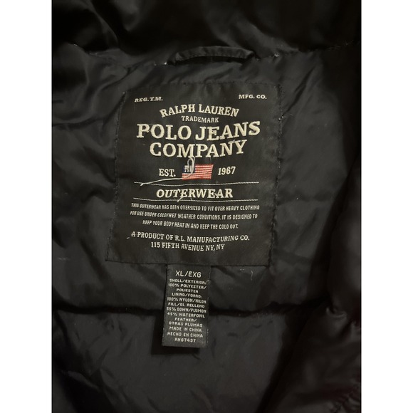 Ralph Lauren Polo Jeans Company Jacket Mens XL Red Puffer Quilted Embroidered - Picture 3 of 6